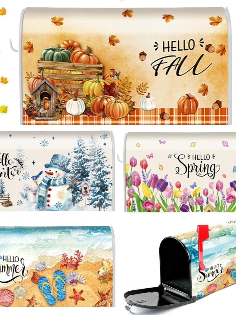4 Pcs Mailbox Covers Magnetic Standard Size 18 x 21 Inch Hello Spring Summer Aut